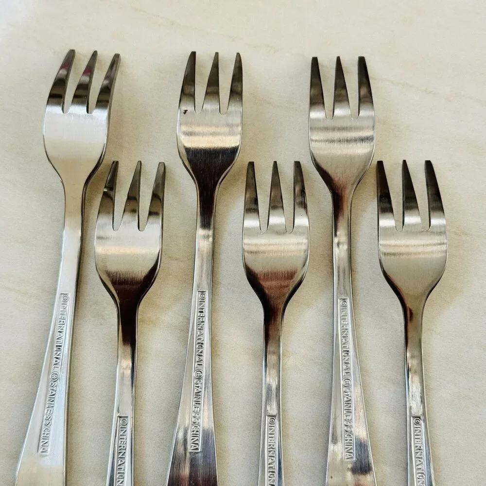 6pc INTERNATIONAL Gran Royal Stainless Cocktail/Seafood Forks 5 5/8” Glossy